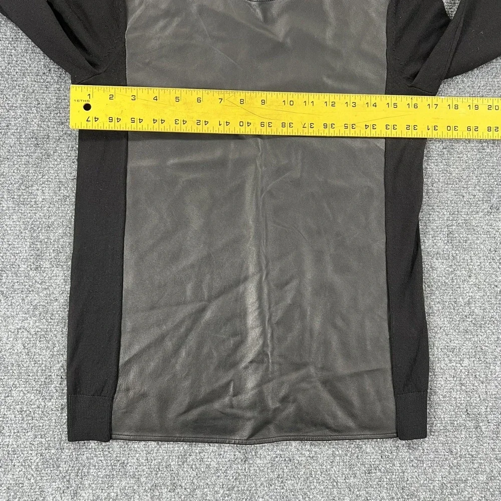 Vince Sweater Womens XS Black Lamb Leather Front Wool Knit Crew Pullover - Picture 6 of 9